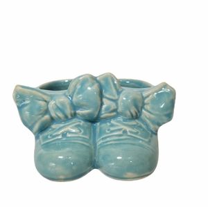 Vintage Mccoy blue glazed finish ceramic baby shoe boot planter
